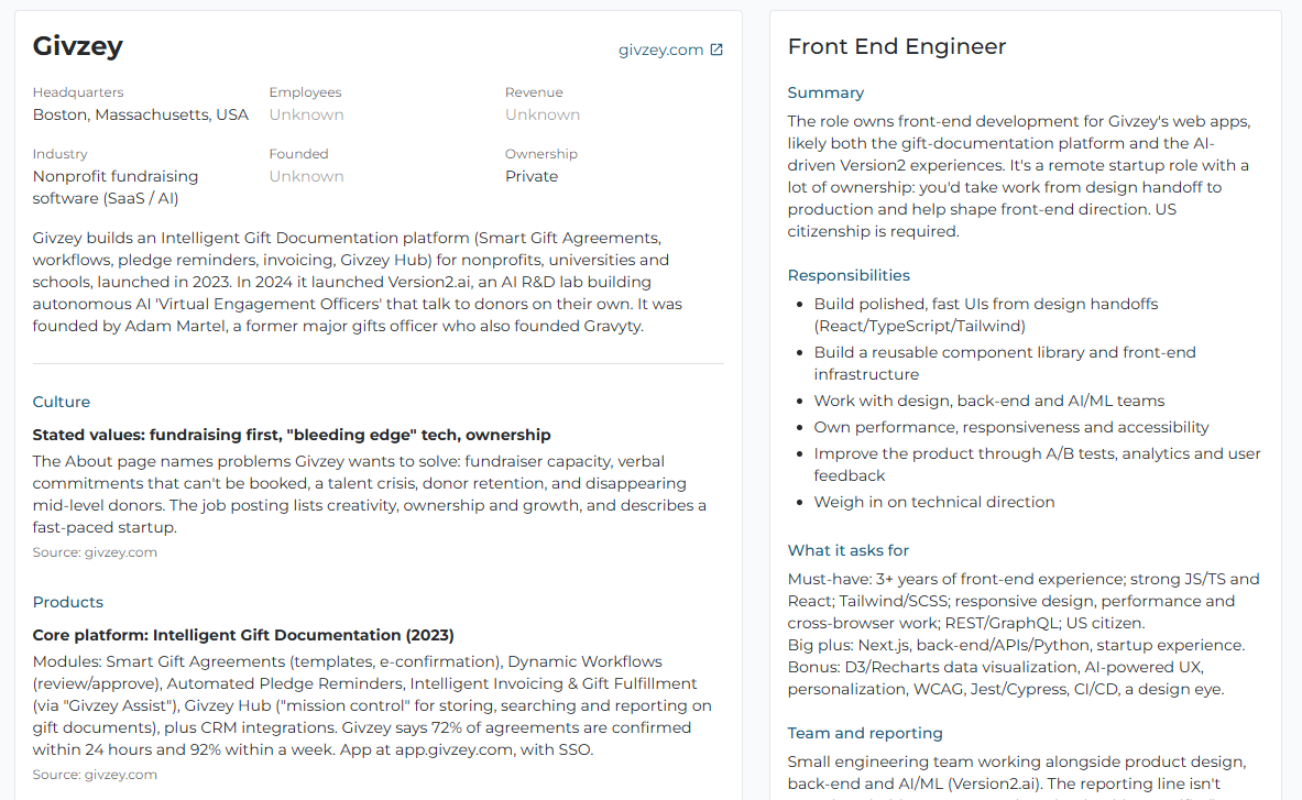 Screenshot - a job I applied to